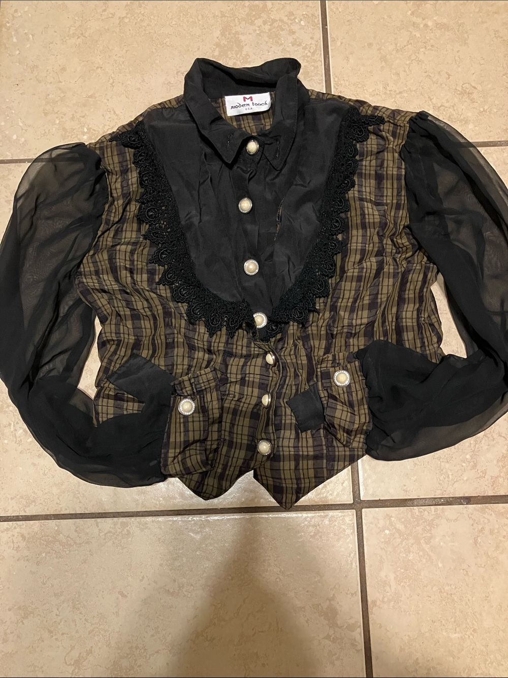 Olive Plaid & Black Lace-Trim Jacket - Picture 2 of 3
